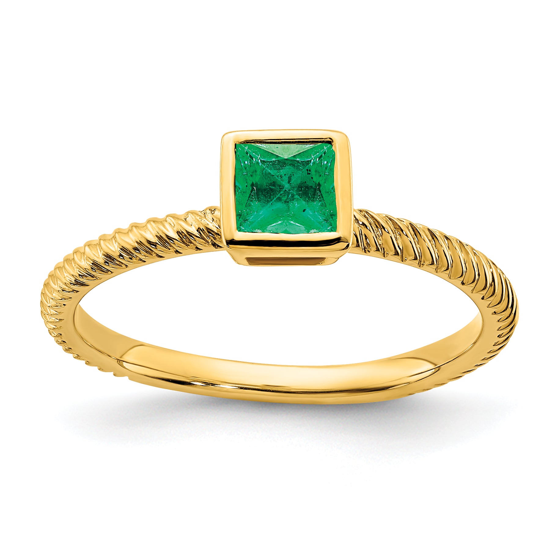 14k Square Bezel Emerald Ring