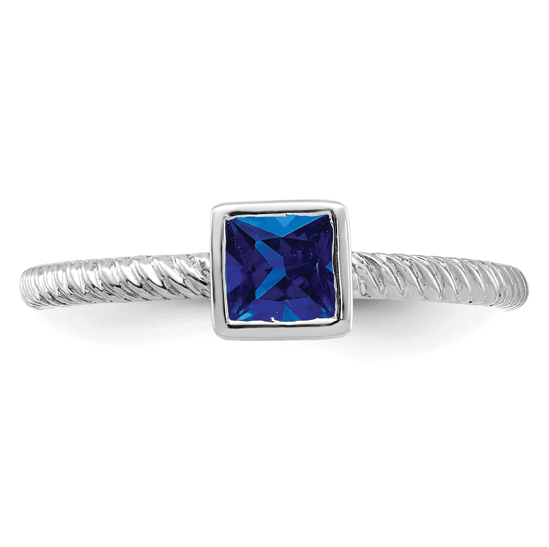 14k White Gold Square Bezel Sapphire Ring