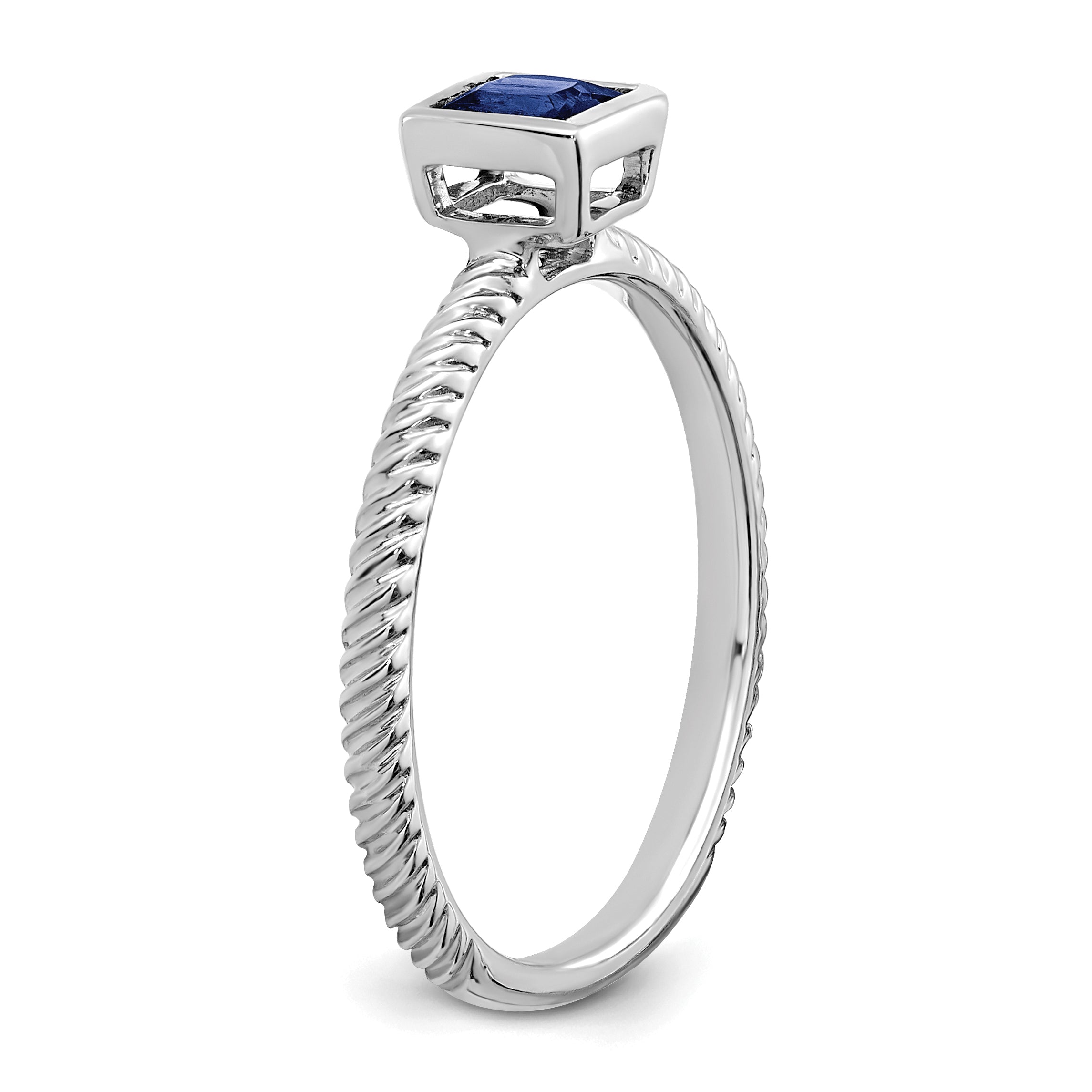 14k White Gold Square Bezel Sapphire Ring