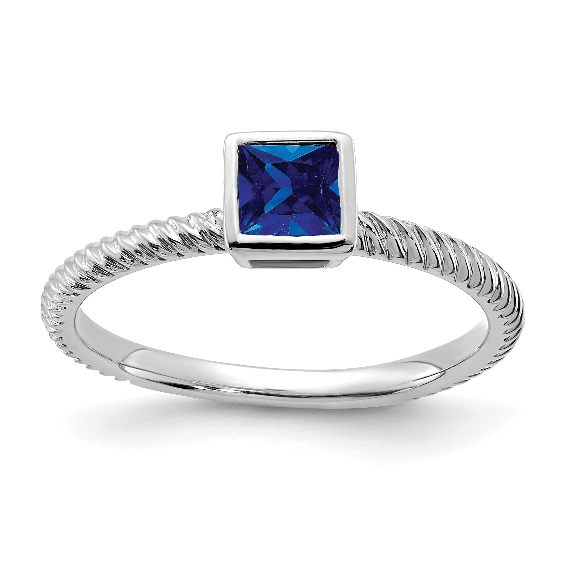 14k White Gold Square Bezel Sapphire Ring