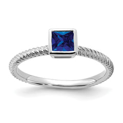 14k White Gold Square Bezel Sapphire Ring