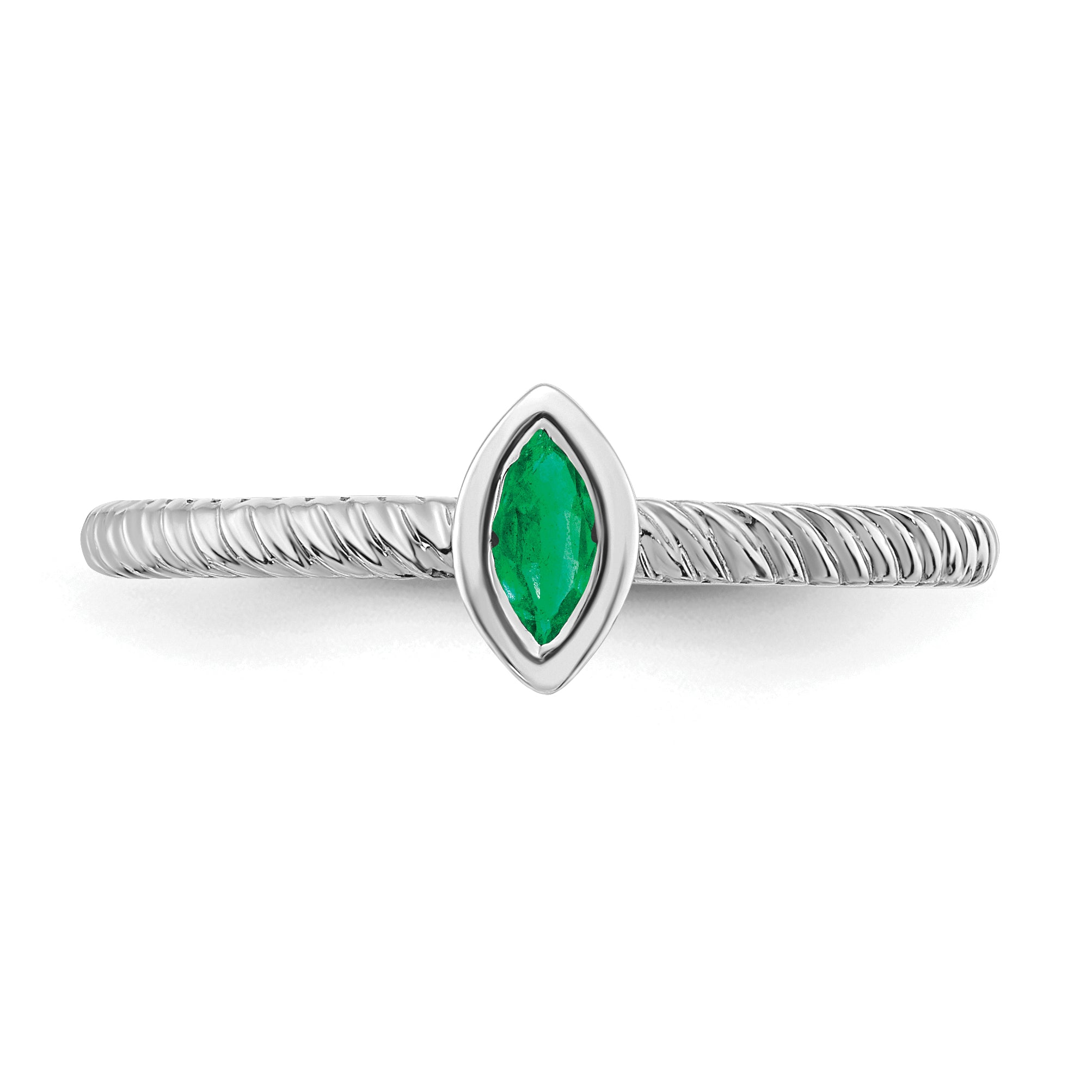 14k White Gold Marquise Bezel Emerald Ring