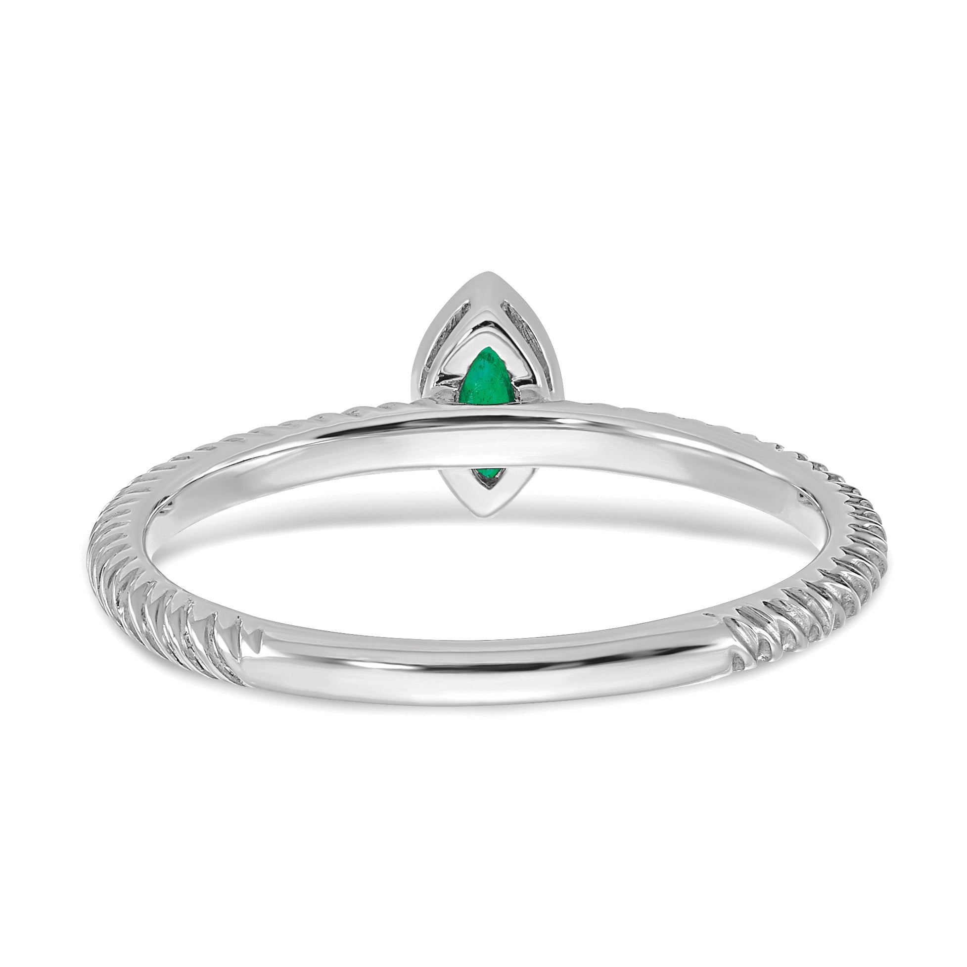 14k White Gold Marquise Bezel Emerald Ring