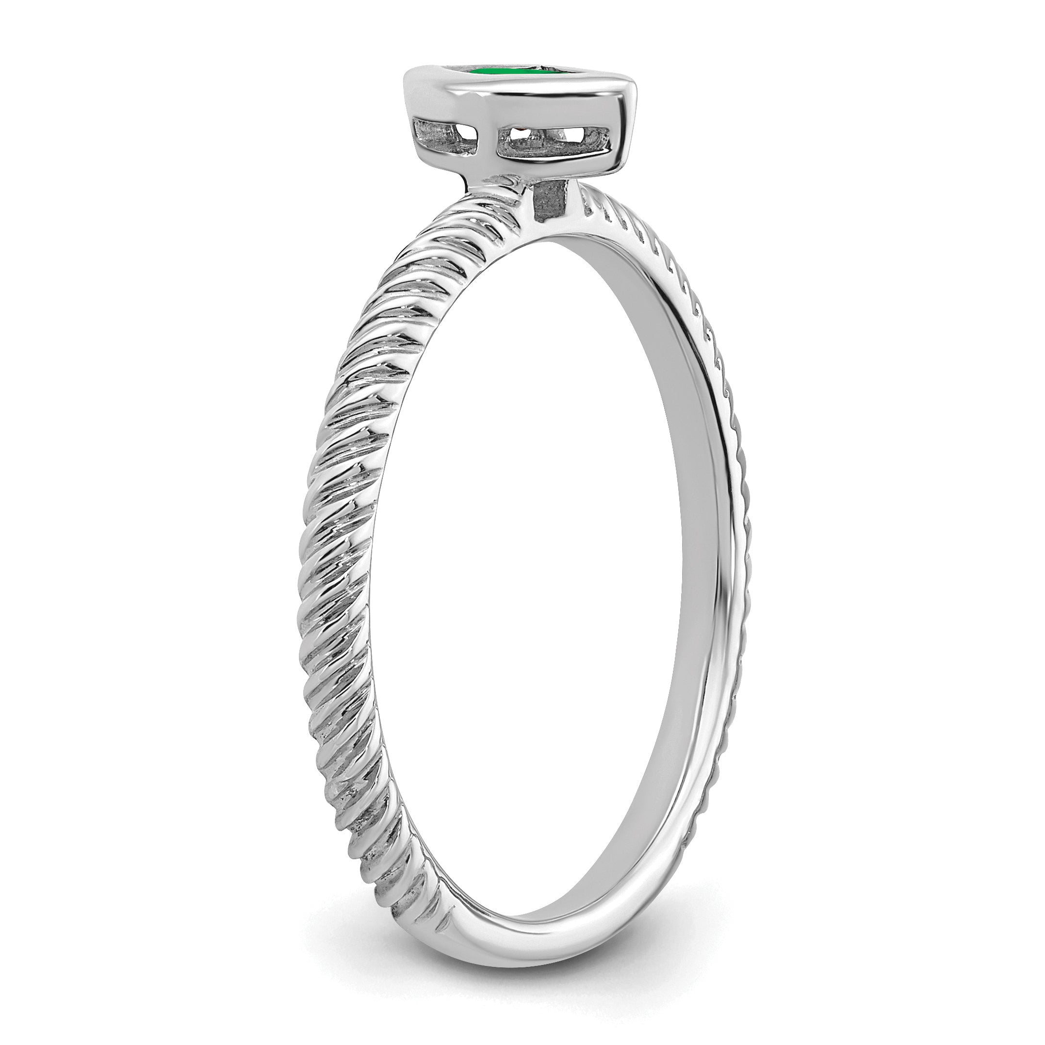 14k White Gold Marquise Bezel Emerald Ring