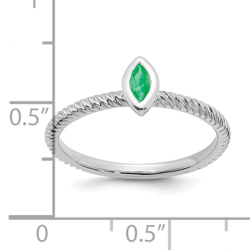 14k White Gold Marquise Bezel Emerald Ring