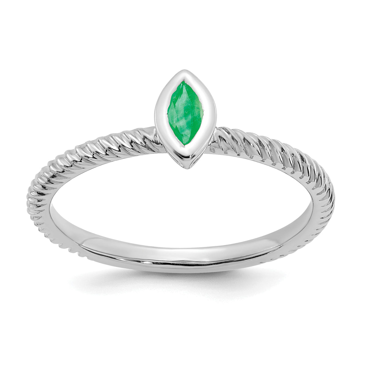 14k White Gold Marquise Bezel Emerald Ring