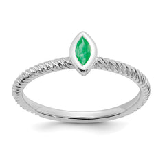 14k White Gold Marquise Bezel Emerald Ring