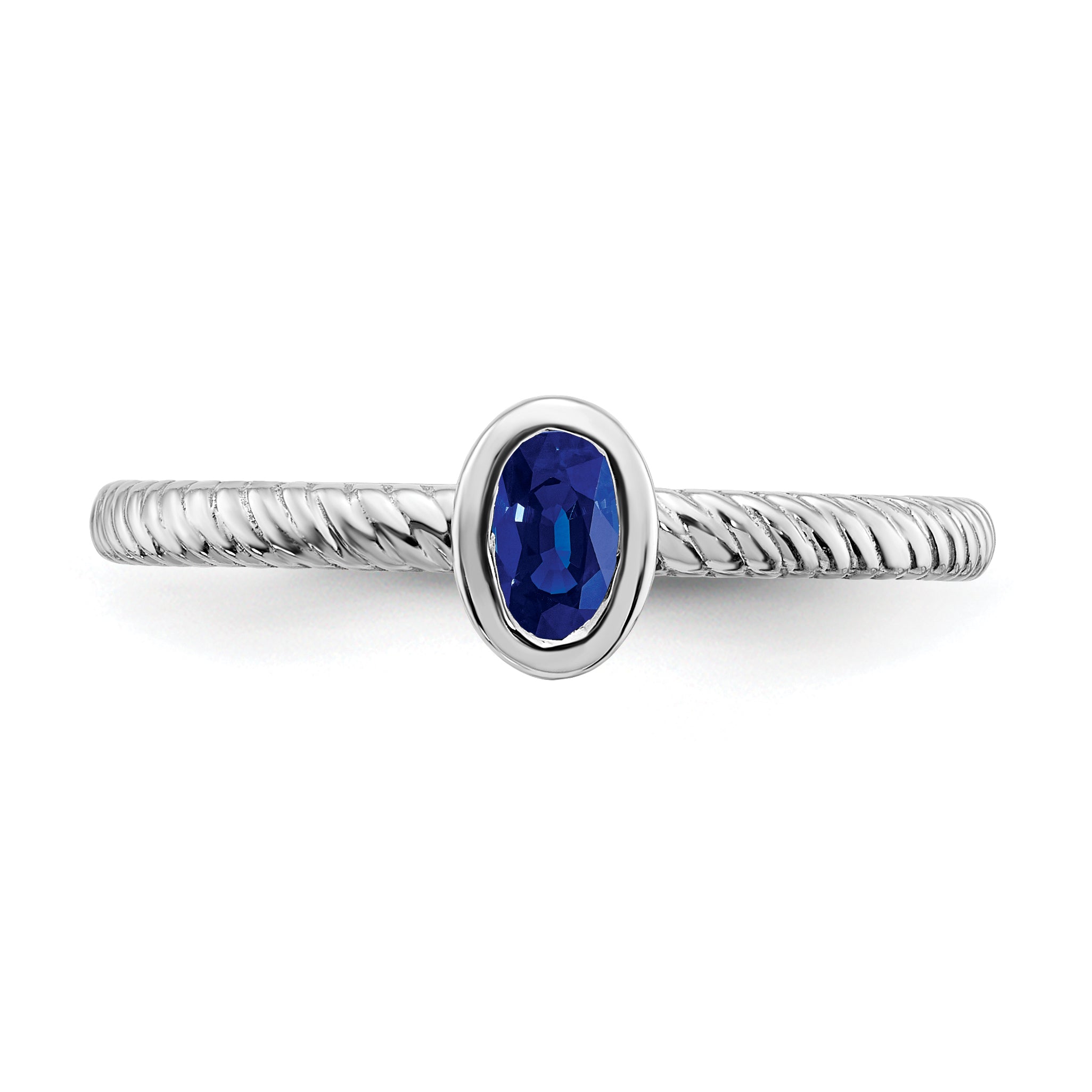 14k White Gold Oval Bezel Sapphire Ring