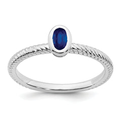 14k White Gold Oval Bezel Sapphire Ring