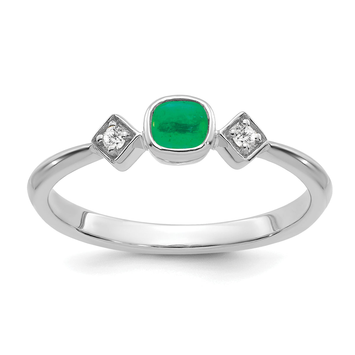 14k White Gold Emerald and Diamond Ring