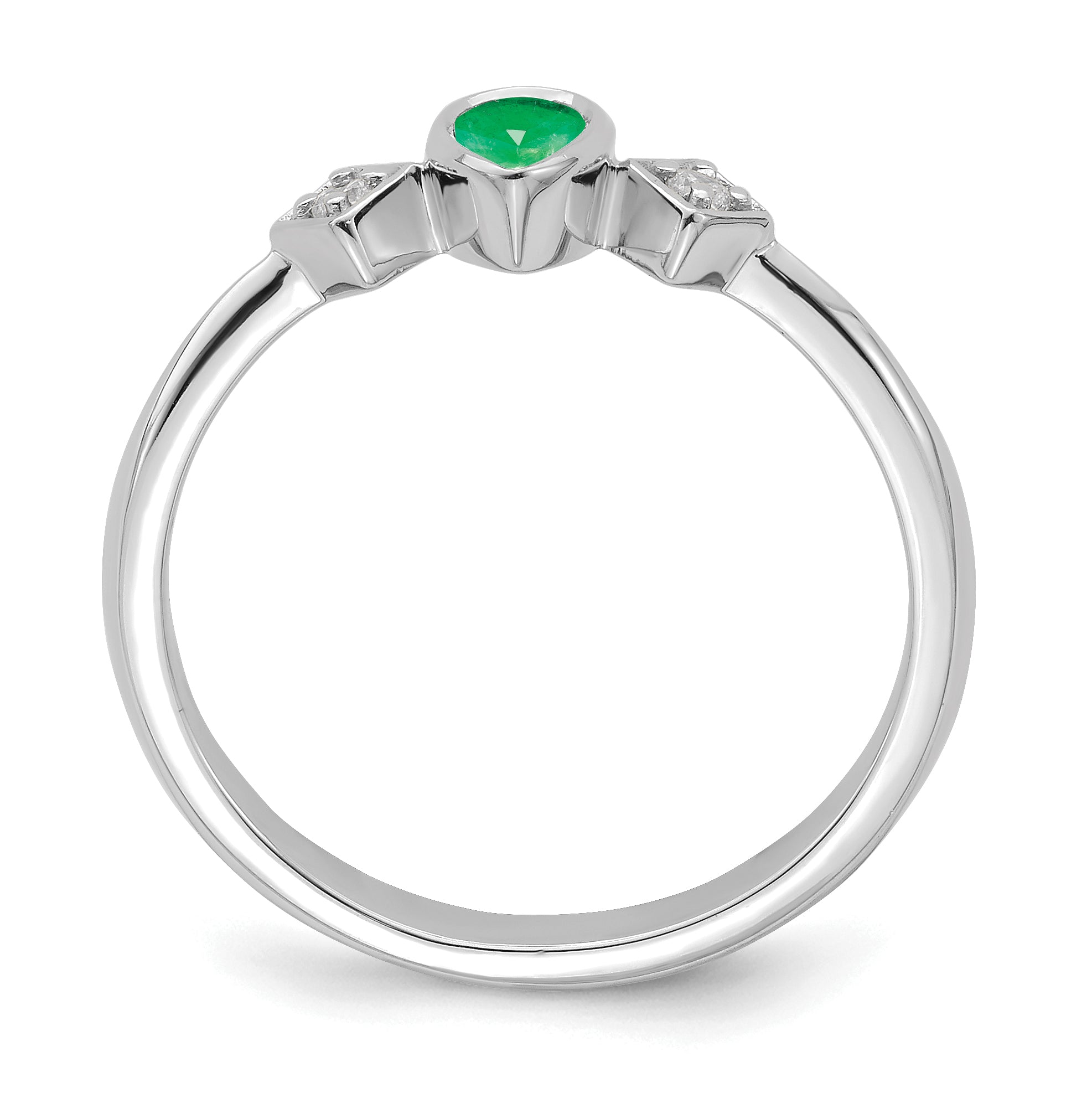 14k White Gold Pear Bezel Emerald and Diamond Ring