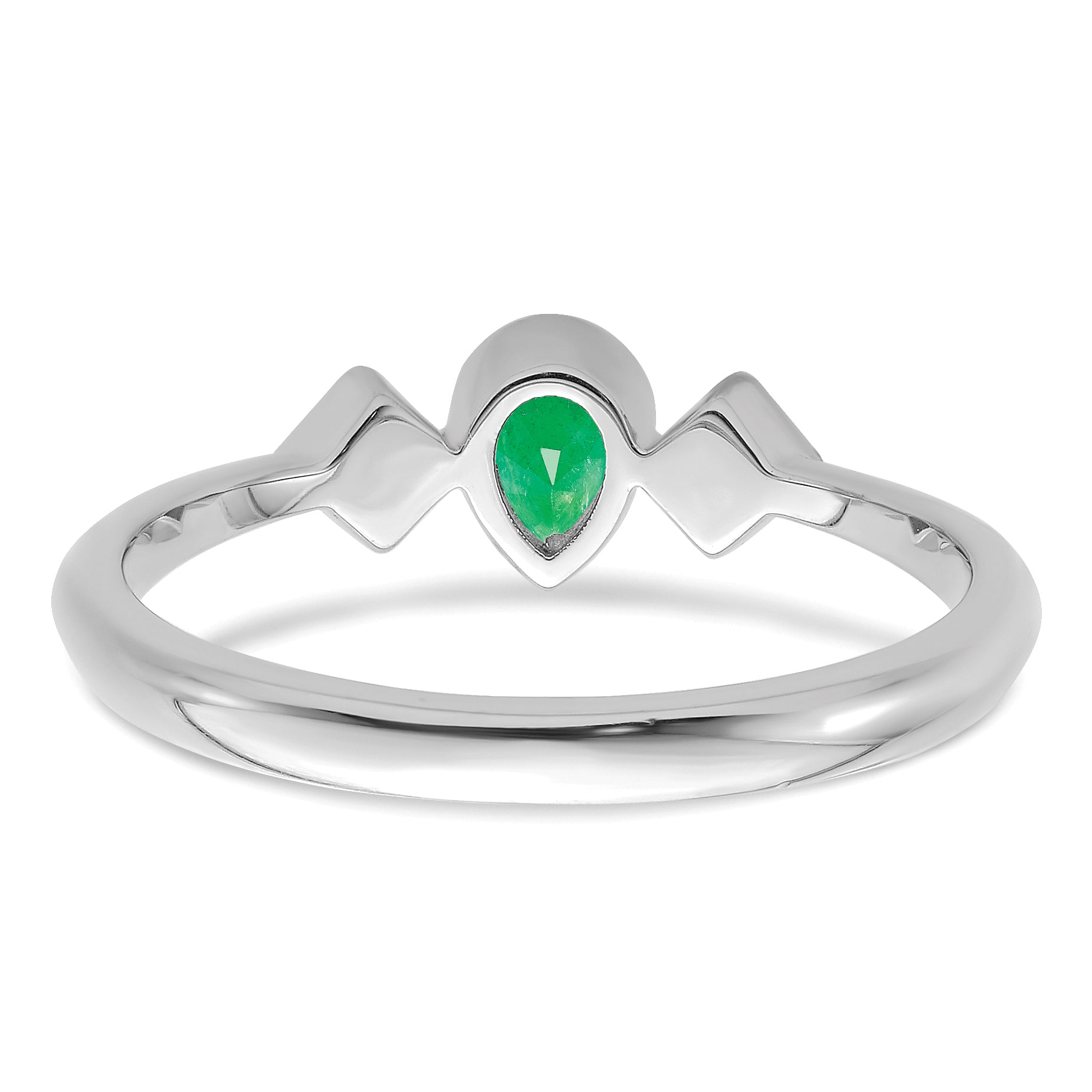 14k White Gold Pear Bezel Emerald and Diamond Ring