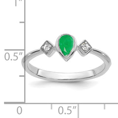 14k White Gold Pear Bezel Emerald and Diamond Ring