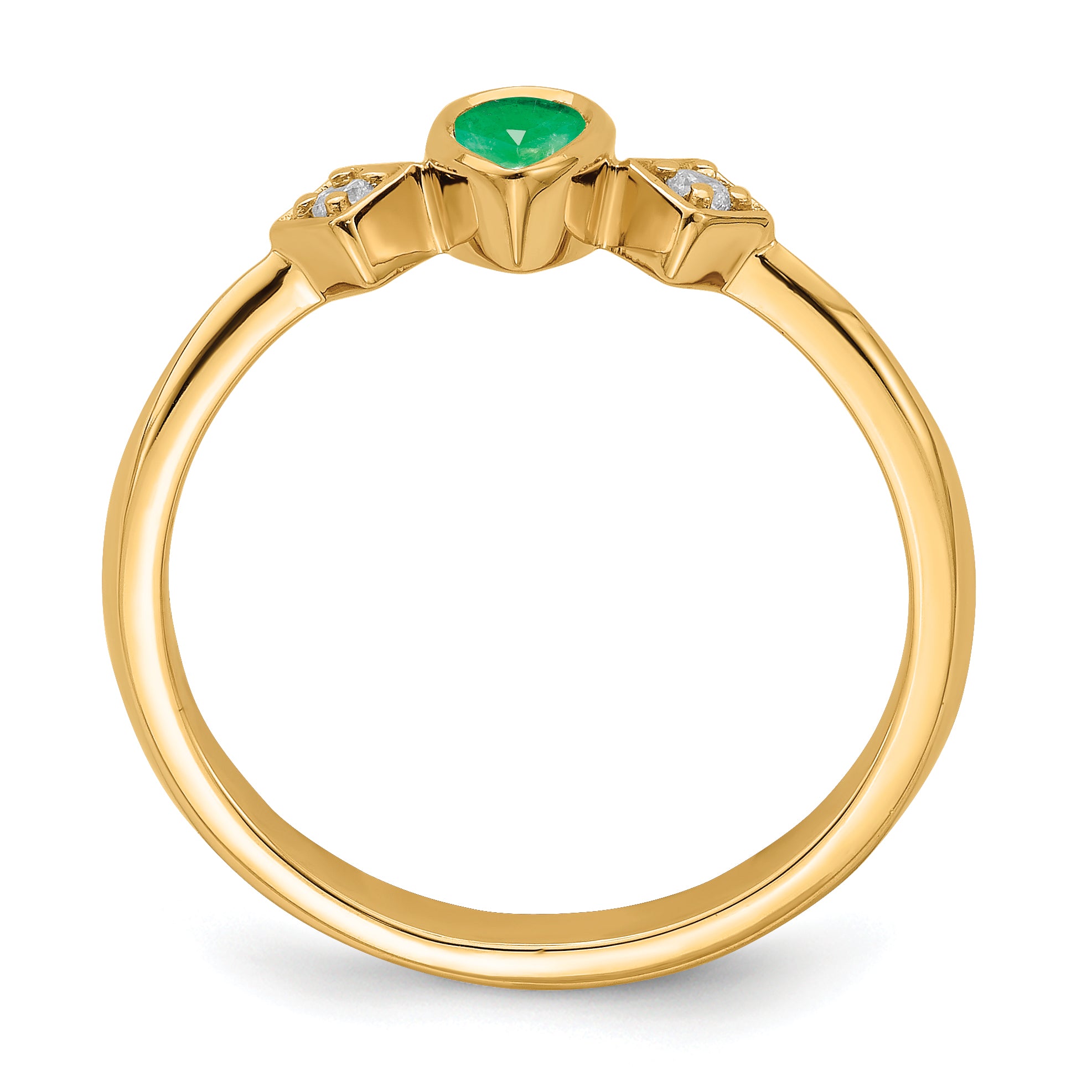 14k Pear Bezel Emerald and Diamond Ring