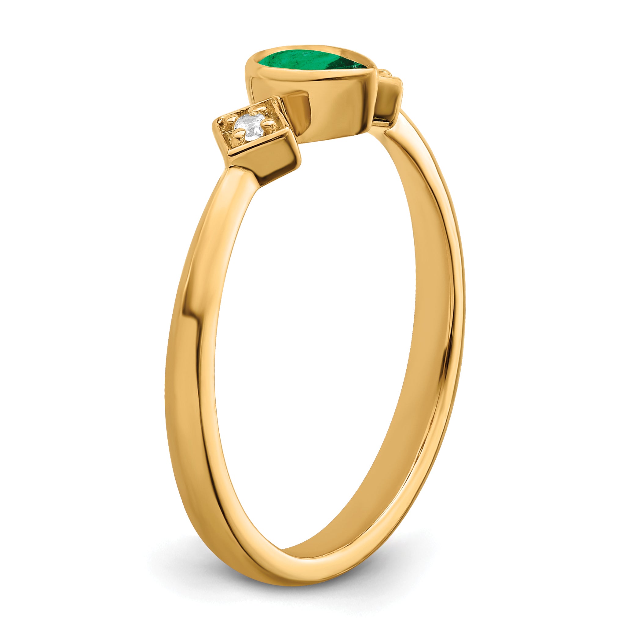 14k Pear Bezel Emerald and Diamond Ring