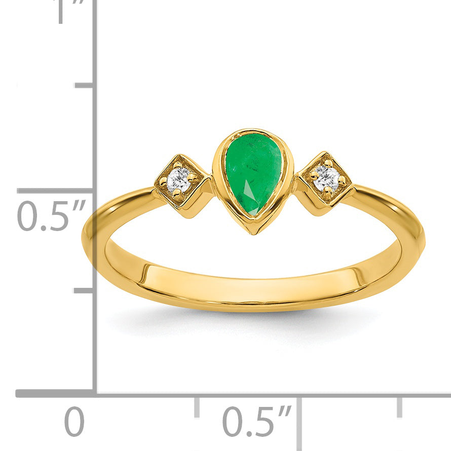 14k Pear Bezel Emerald and Diamond Ring