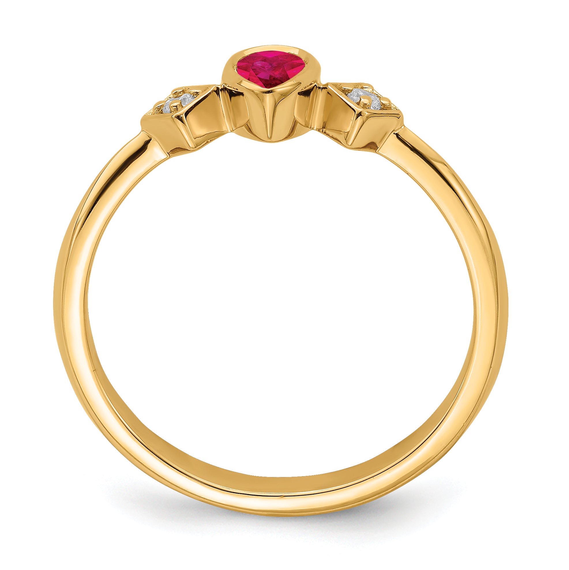 14k Pear Bezel Ruby and Diamond Ring