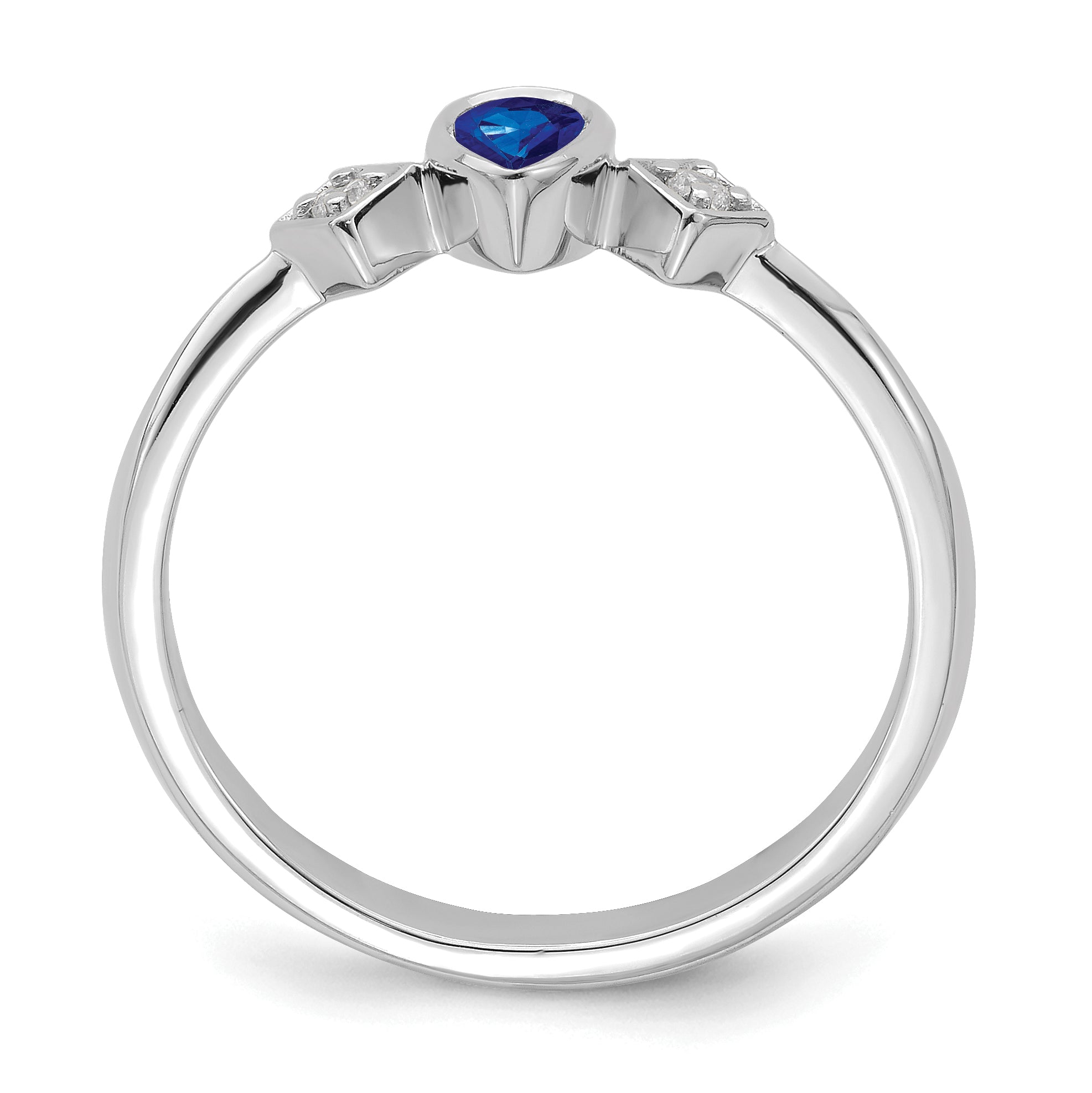 14k White Gold Pear Bezel Sapphire and Diamond Ring