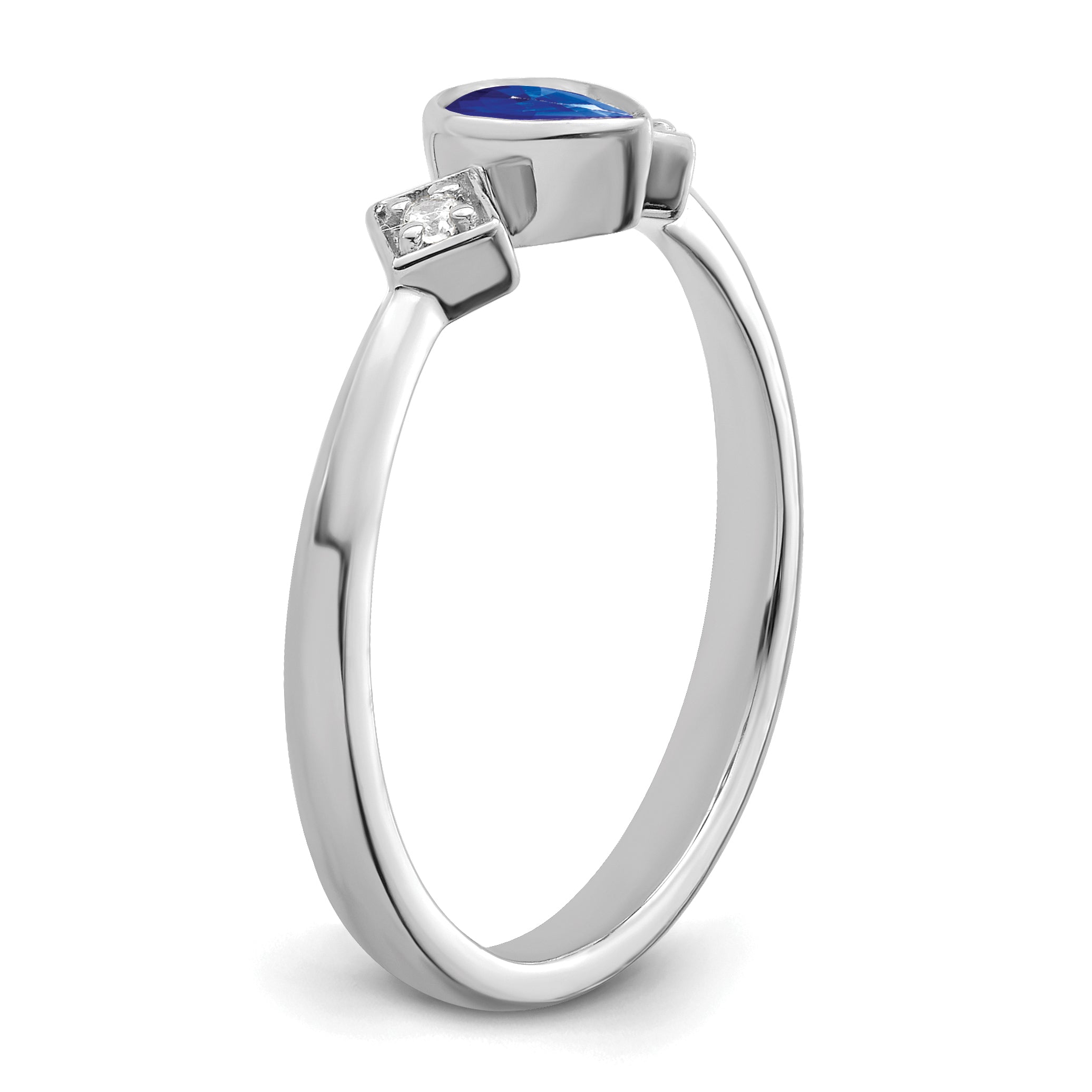 14k White Gold Pear Bezel Sapphire and Diamond Ring