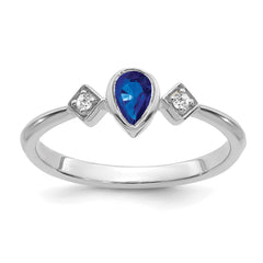 14k White Gold Pear Bezel Sapphire and Diamond Ring