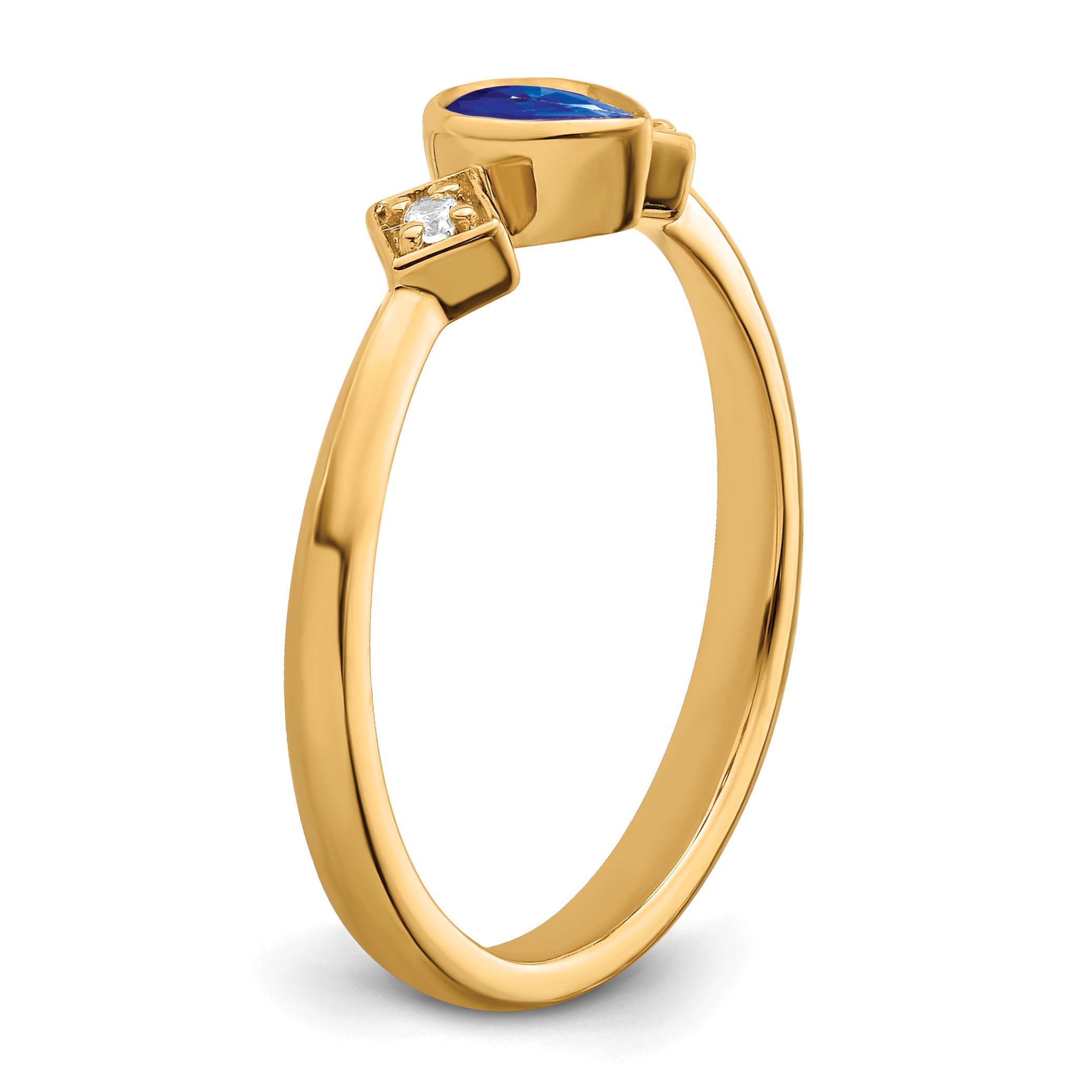 14k Pear Bezel Sapphire and Diamond Ring