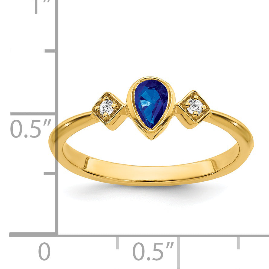 14k Pear Bezel Sapphire and Diamond Ring