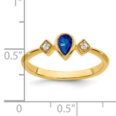 14k Pear Bezel Sapphire and Diamond Ring