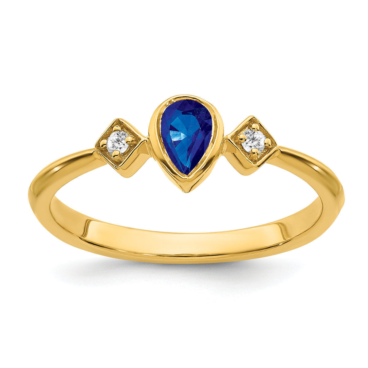 14k Pear Bezel Sapphire and Diamond Ring