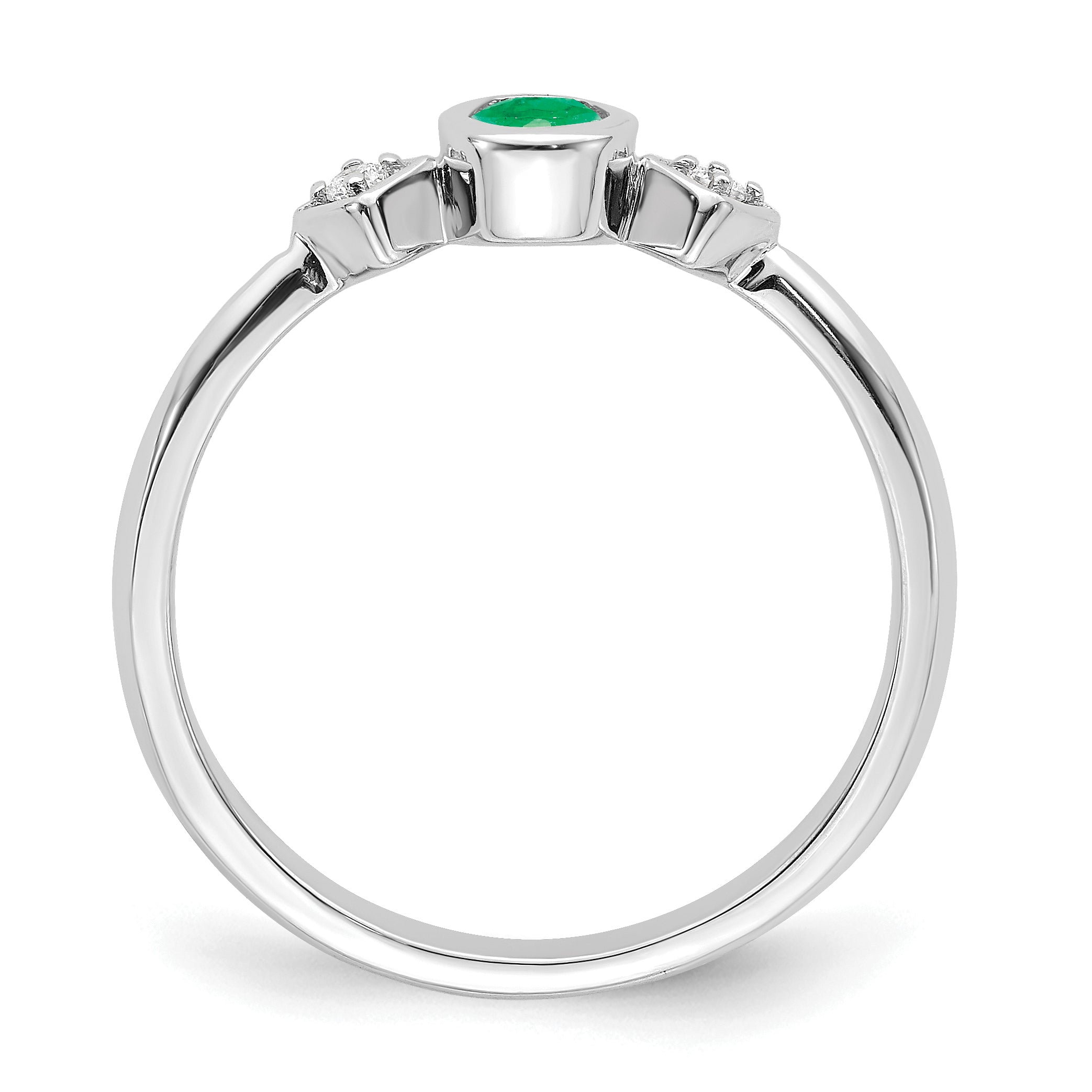 14k White Gold Oval Bezel Emerald and Diamond Ring