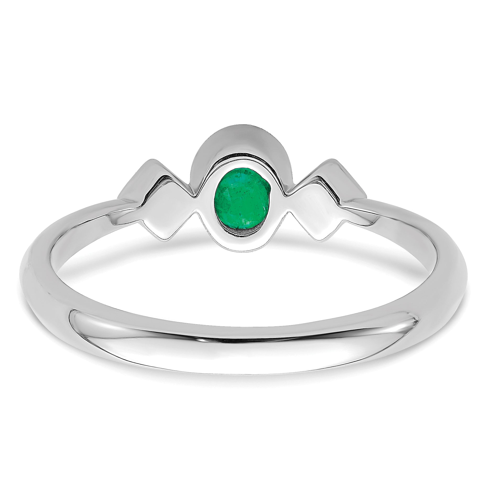 14k White Gold Oval Bezel Emerald and Diamond Ring