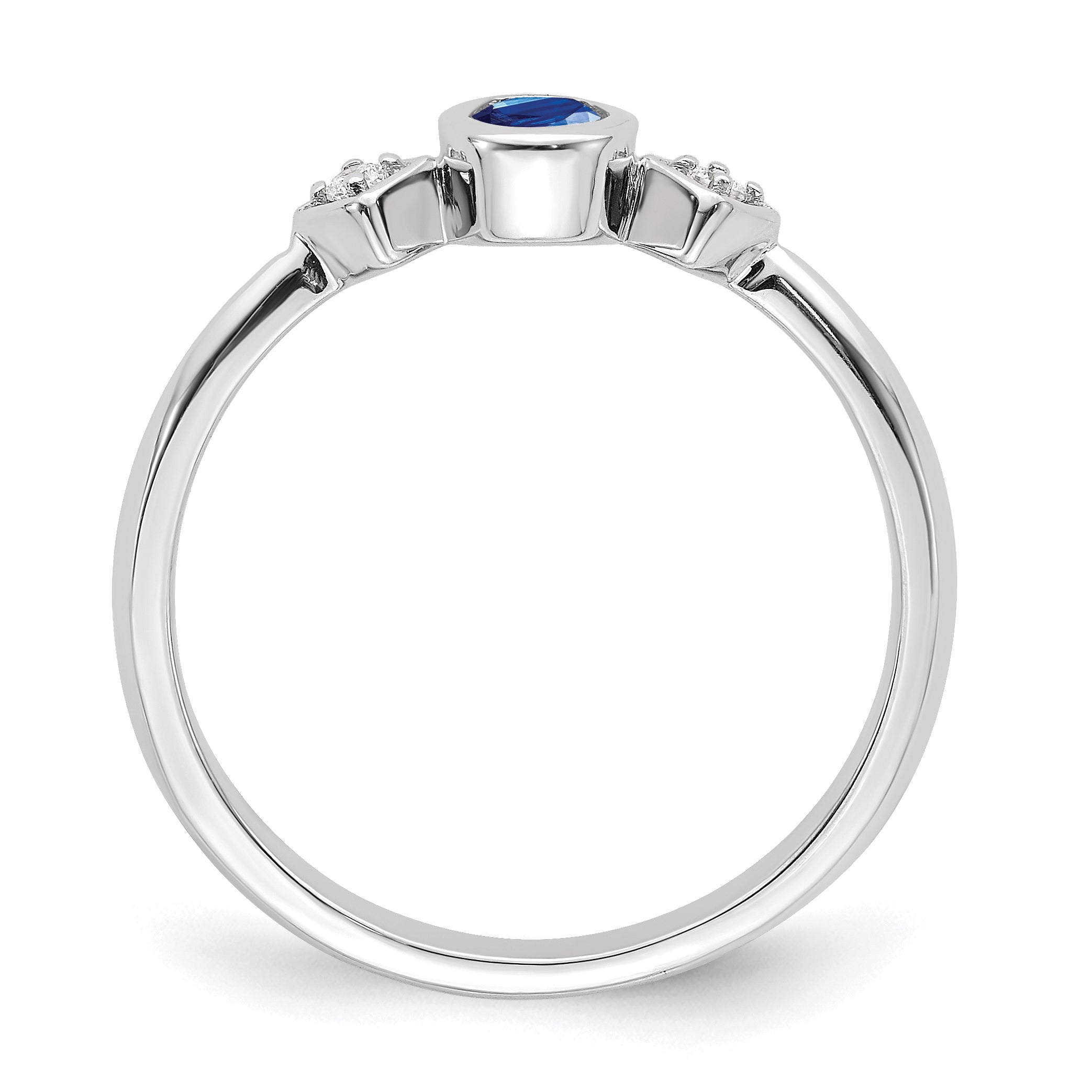 14k White Gold Oval Bezel Sapphire and Diamond Ring