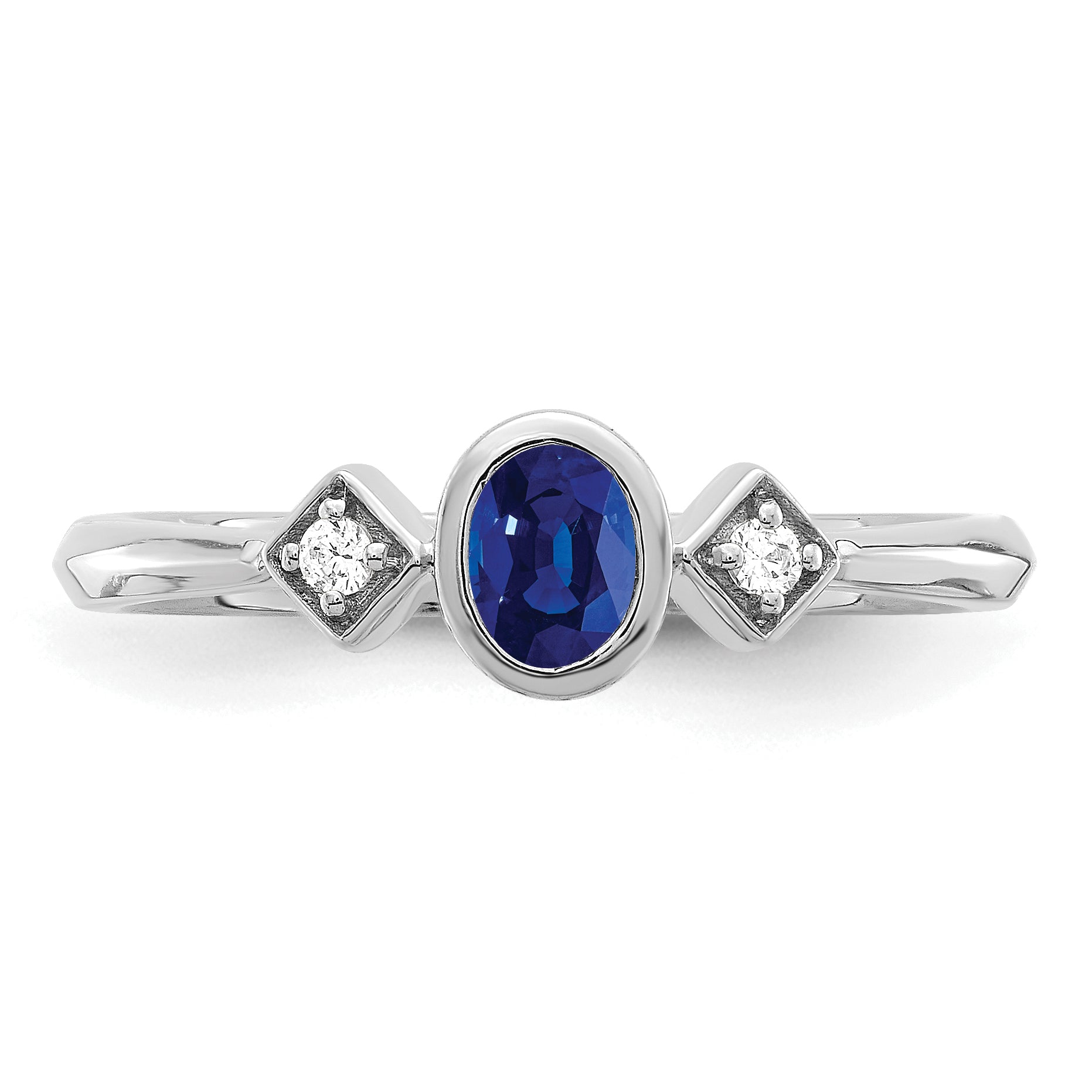 14k White Gold Oval Bezel Sapphire and Diamond Ring