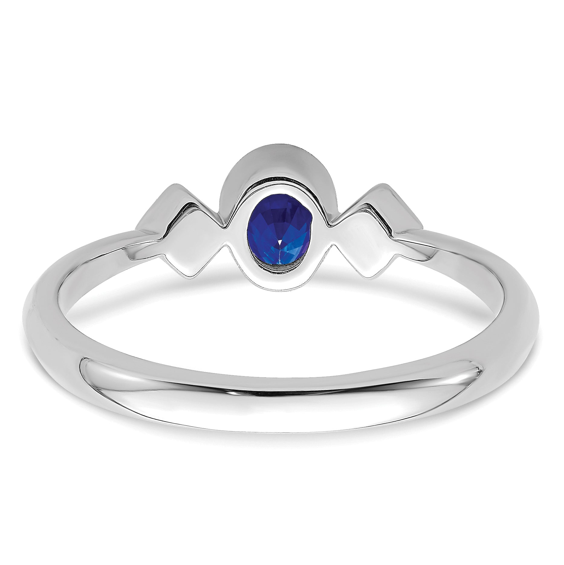 14k White Gold Oval Bezel Sapphire and Diamond Ring