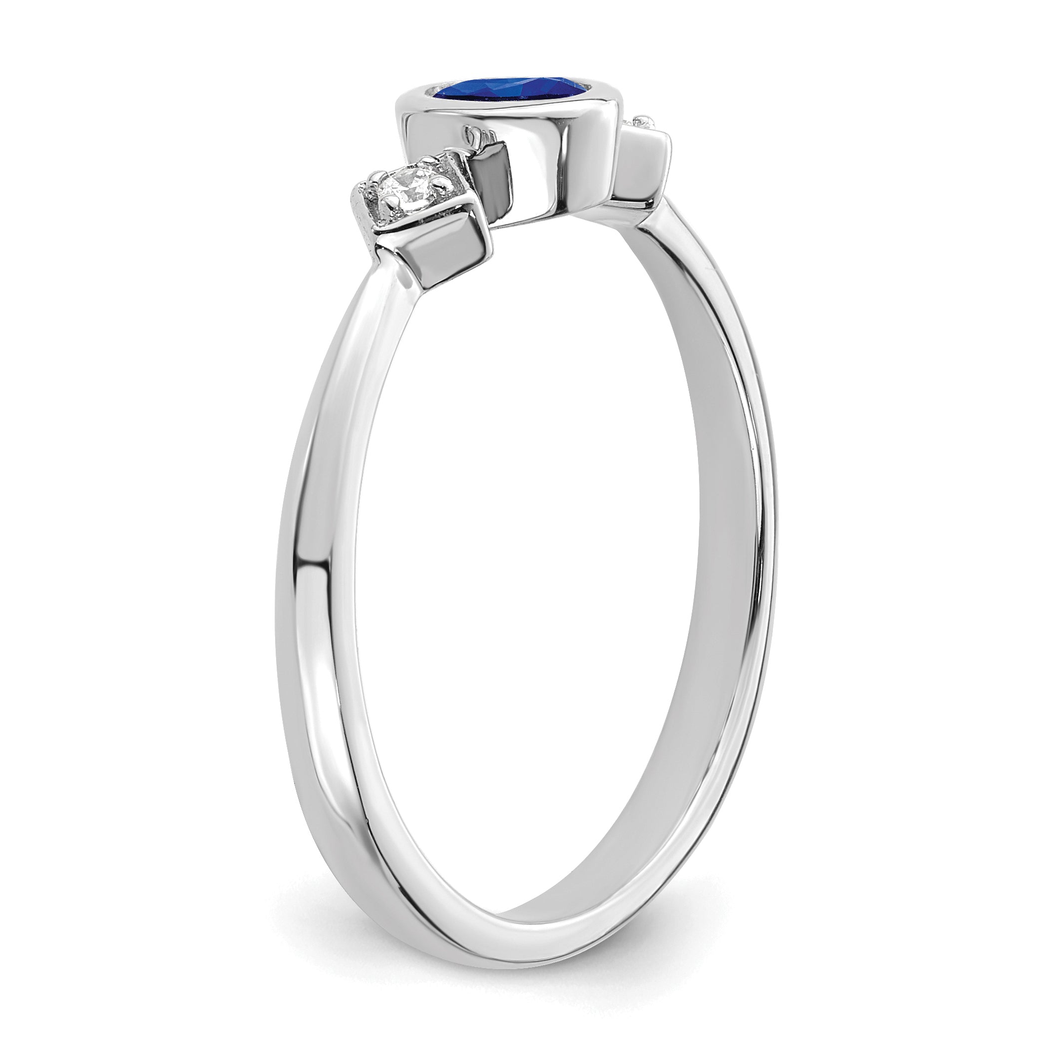 14k White Gold Oval Bezel Sapphire and Diamond Ring