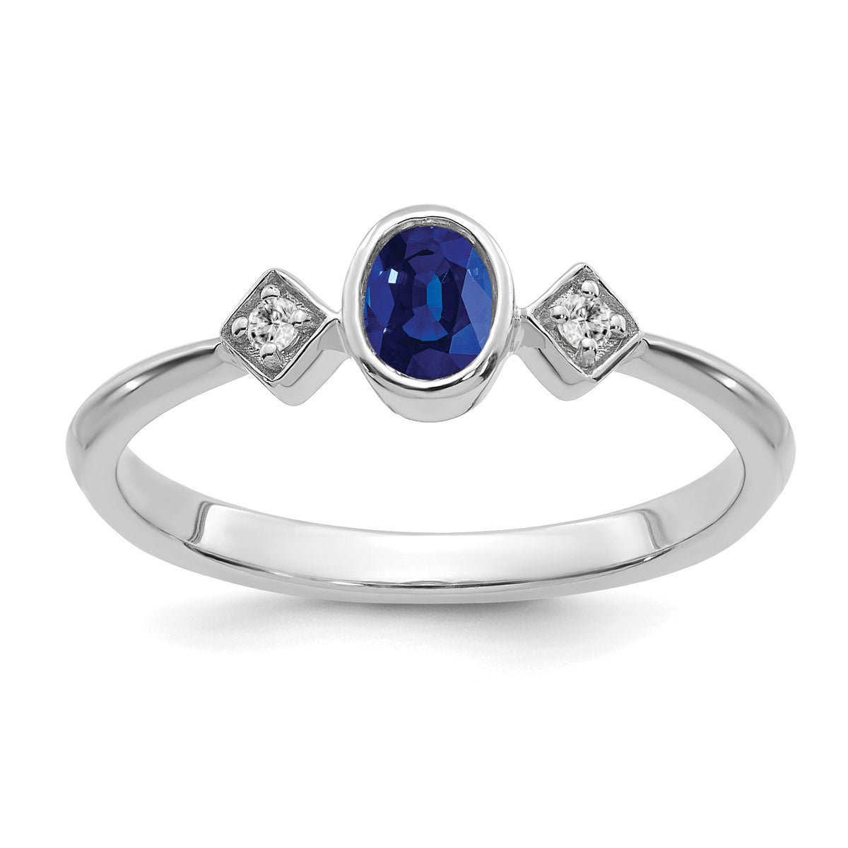 14k White Gold Oval Bezel Sapphire and Diamond Ring