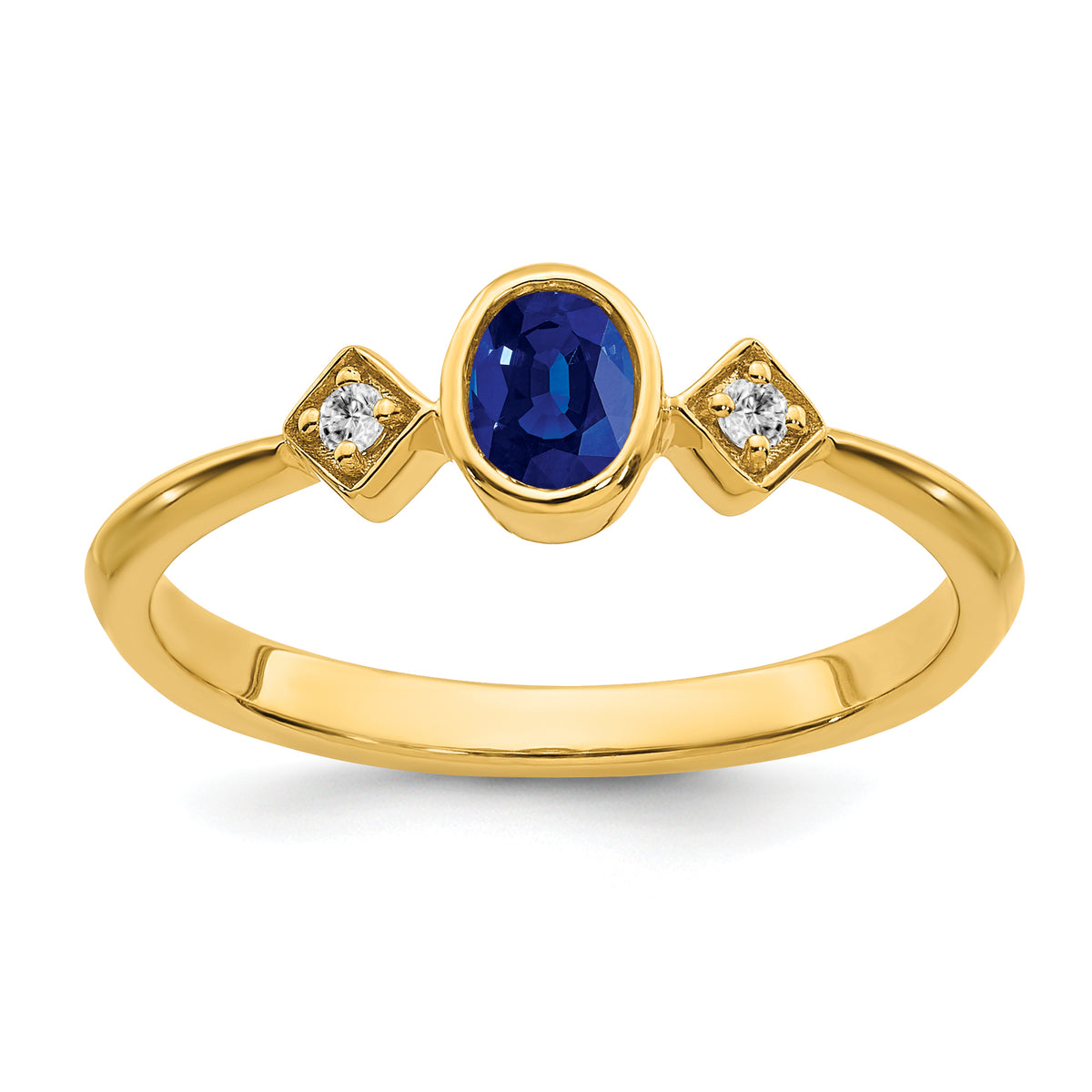 14k Oval Bezel Sapphire and Diamond Ring