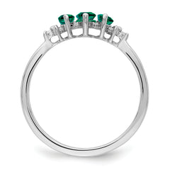 14k White Gold Marquise Created Emerald and Diamond 3-stone Ring