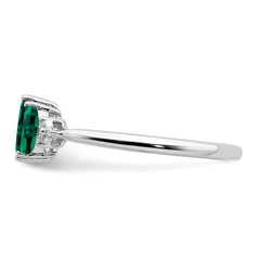 14k White Gold Marquise Created Emerald and Diamond 3-stone Ring