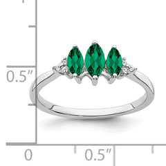 14k White Gold Marquise Created Emerald and Diamond 3-stone Ring