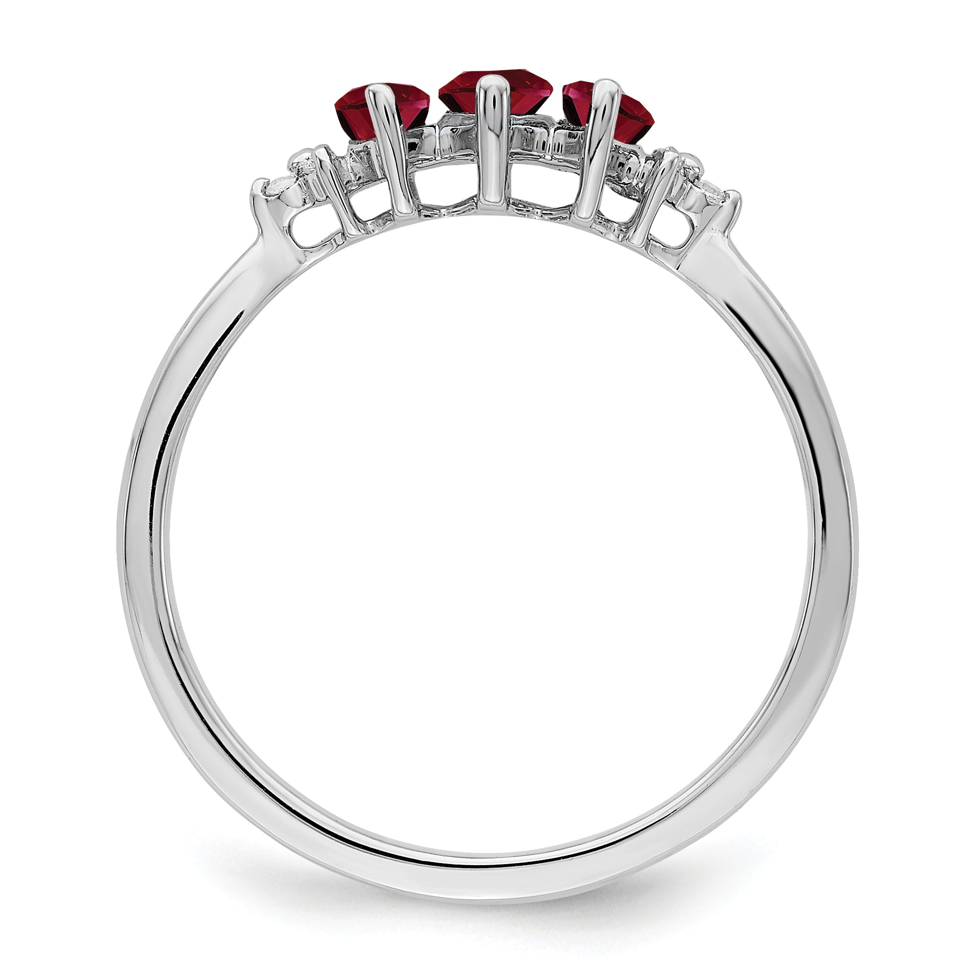 14k White Gold Marquise Created Ruby and Diamond 3-stone Ring