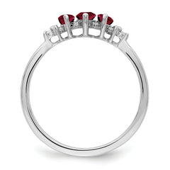 14k White Gold Marquise Created Ruby and Diamond 3-stone Ring