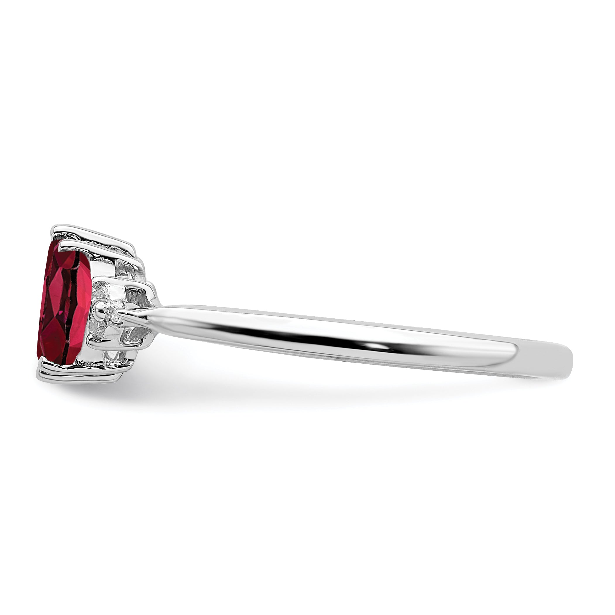 14k White Gold Marquise Created Ruby and Diamond 3-stone Ring