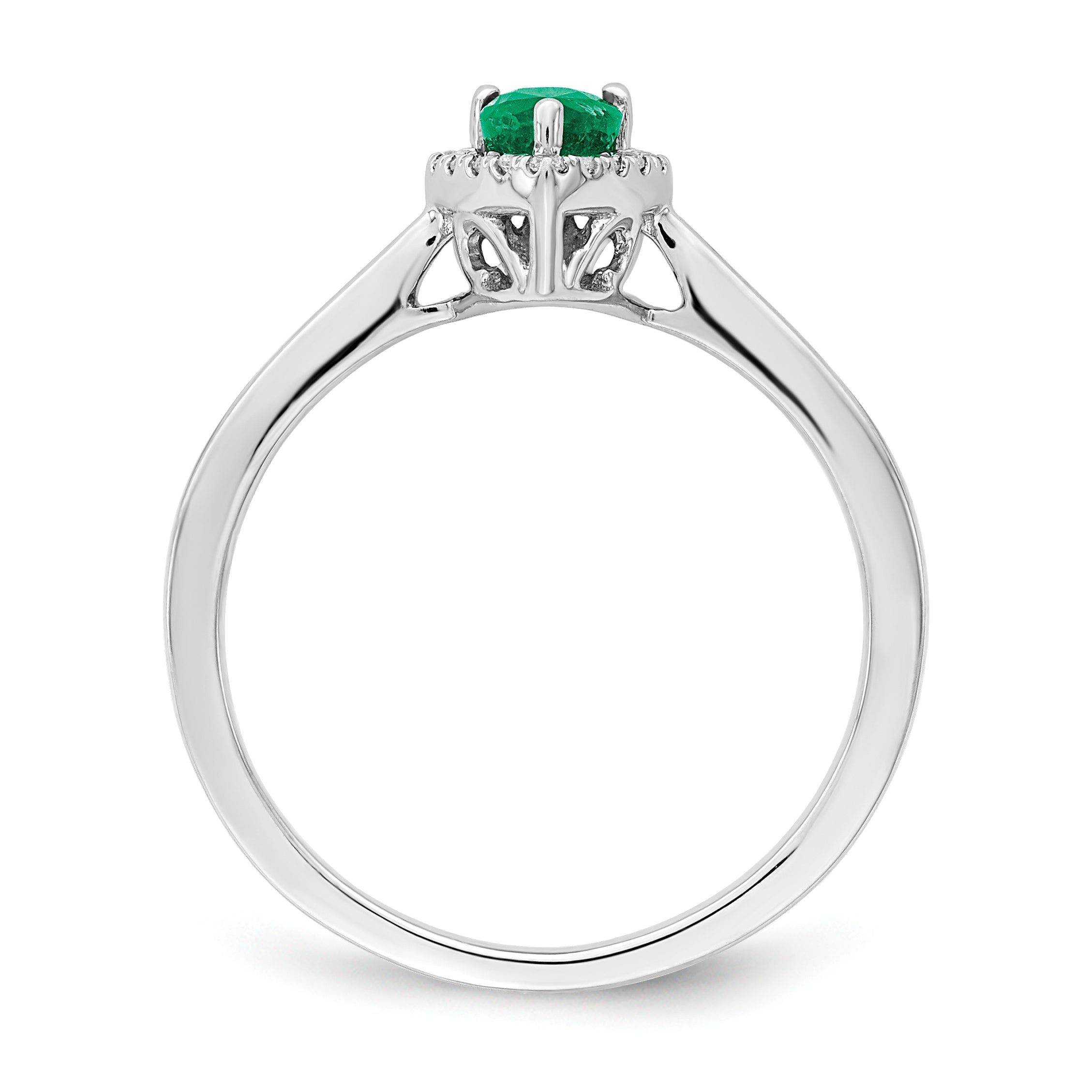 14k White Gold Pear Emerald and Diamond Halo Ring