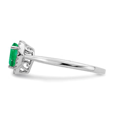 14k White Gold Pear Emerald and Diamond Halo Ring