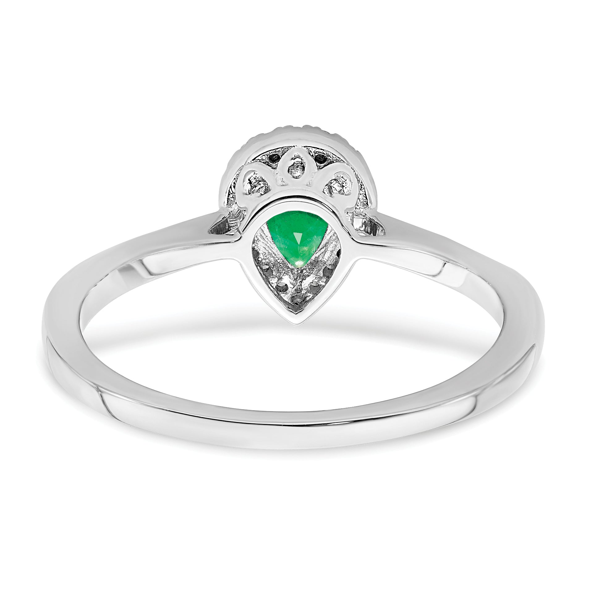 14k White Gold Pear Emerald and Diamond Halo Ring