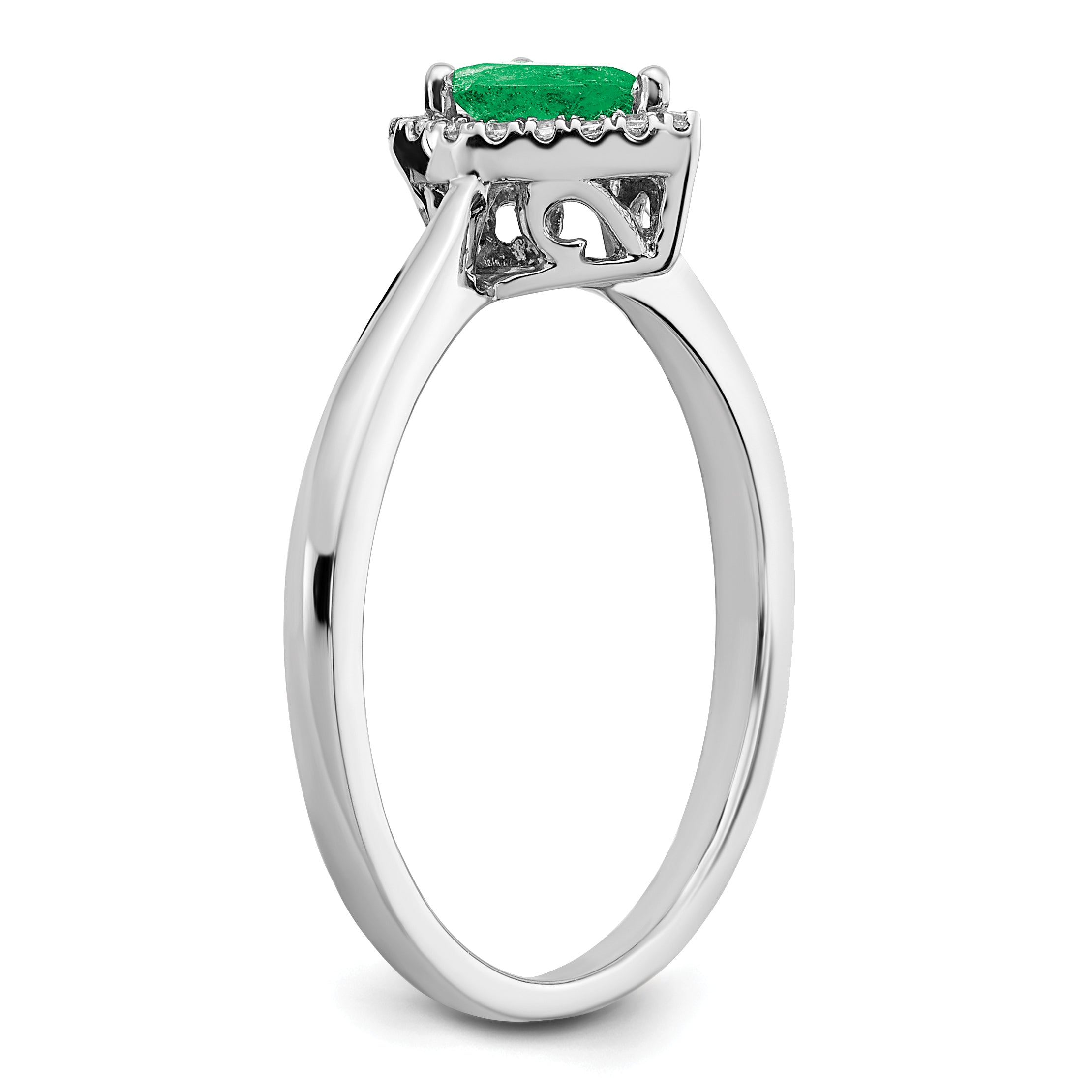 14k White Gold Pear Emerald and Diamond Halo Ring