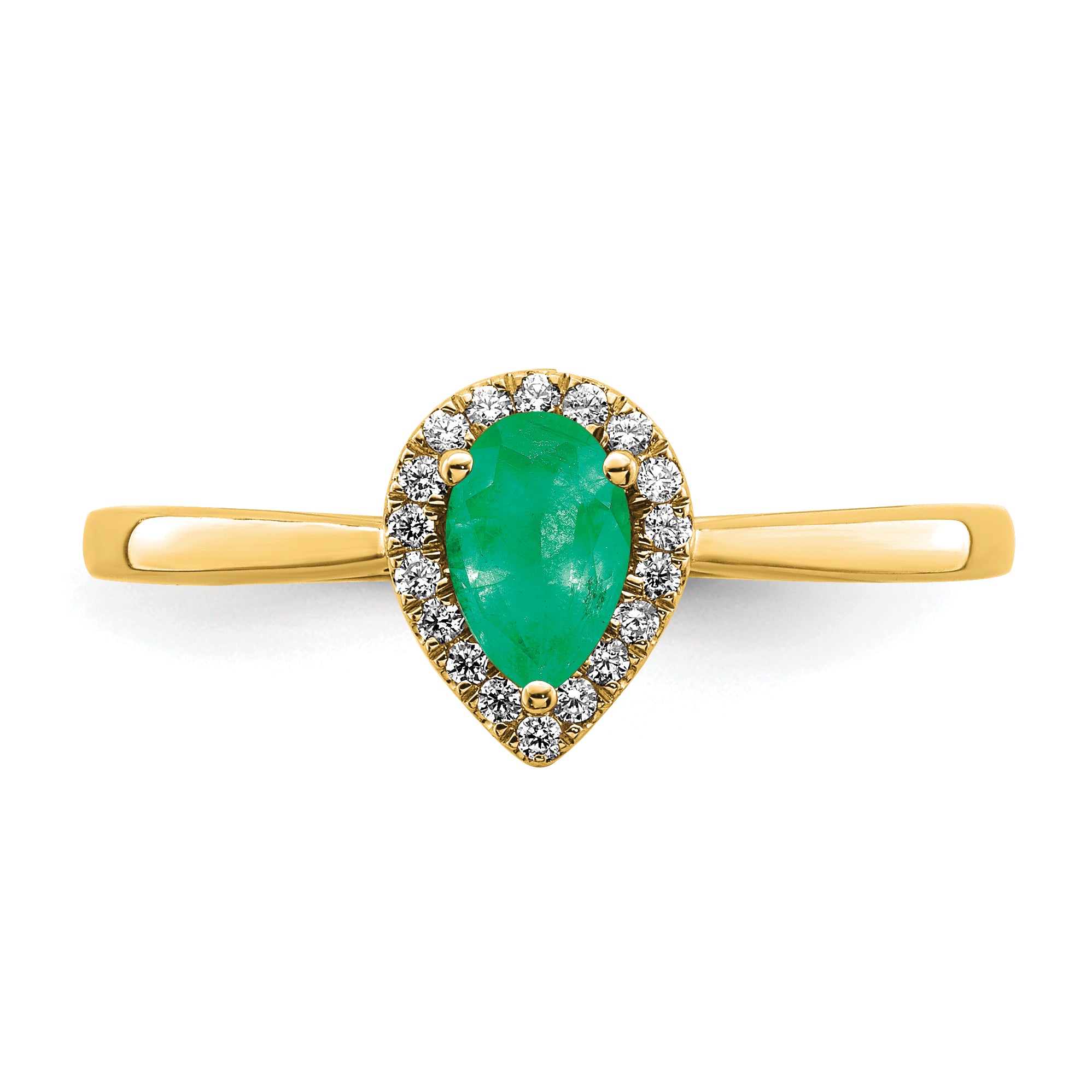 14k Pear Emerald and Diamond Halo Ring