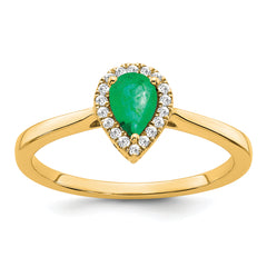 14k Pear Emerald and Diamond Halo Ring