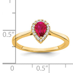 14k Pear Ruby and Diamond Halo Ring