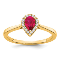 14k Pear Ruby and Diamond Halo Ring